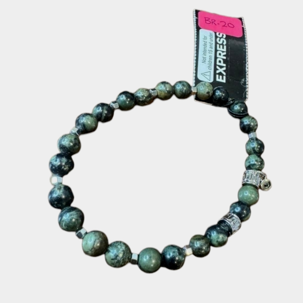 Express Gray And Black Genuine Stone Beaded Stretch Bracelet